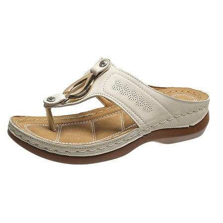 CHOII Clearance Womens Sandals Flip Flops for Women Women s Orthopedic Sandals Wedge Flip-flops Outer Beach Sandals Comfortable Shoes With Ergonomic Soles Beige/6