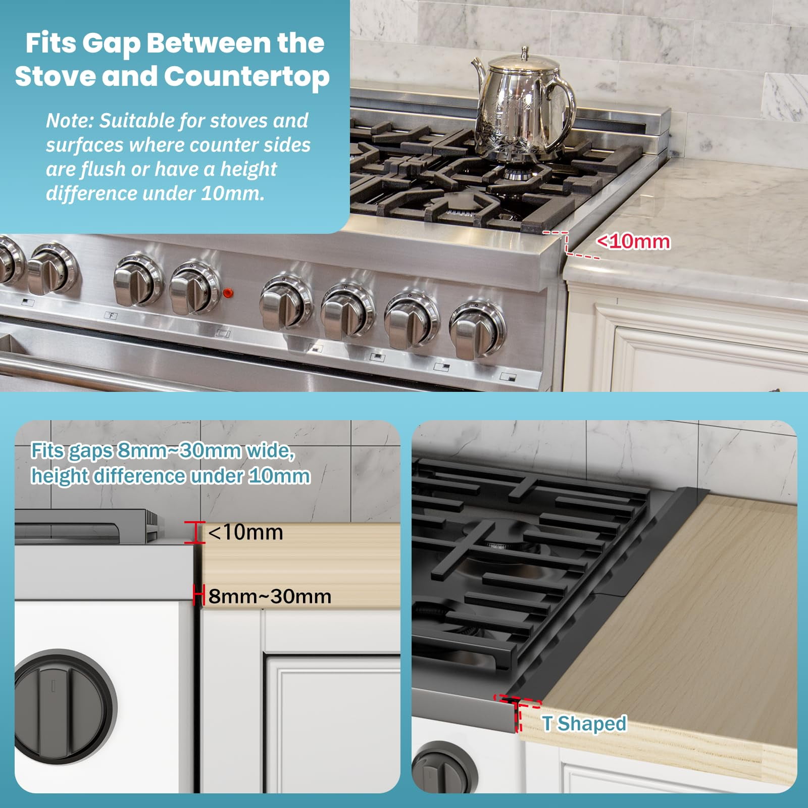 2 PCS Stainless steel Stove Gap Cover, Kitchen Counter Filler Strip,Easy Retractable Length 13.8"-27.5"， Cooktop Trim Kit，Oven Gap Filler，Heat Resistant Guard Between (Black)