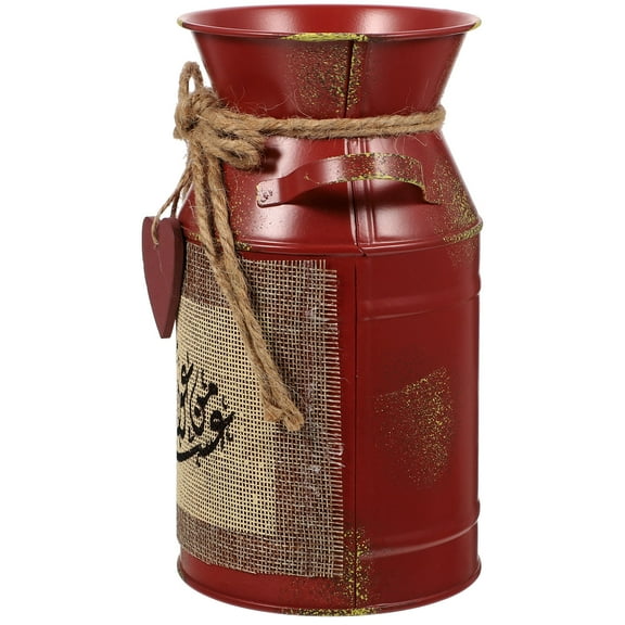 STOBOK Red Vintage Iron Flower Bucket Metal Vase for Dried Flowers and Plant Arrangement