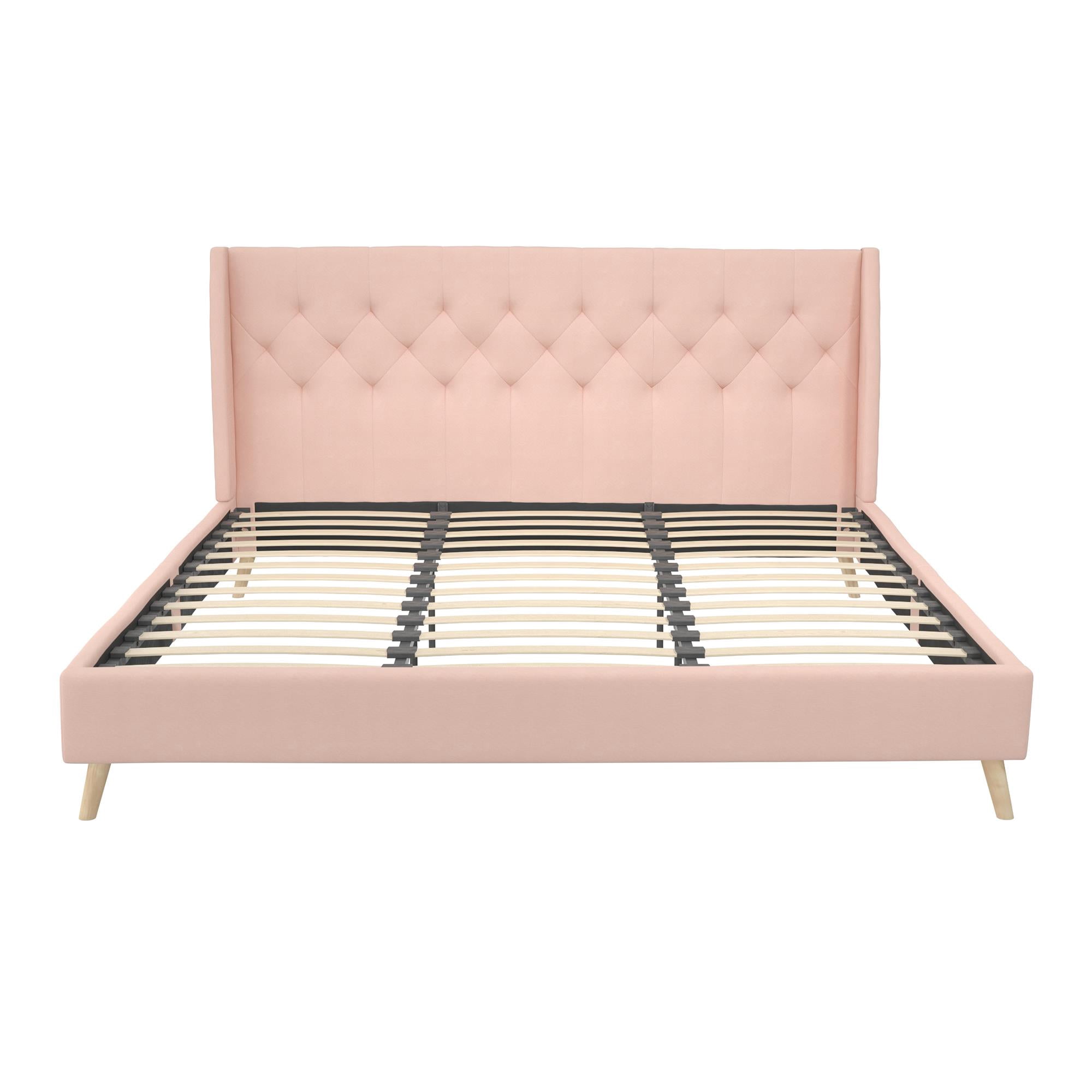 Novogratz Her Majesty Tufted Upholstered Bed Frame, King, Pink Linen
