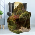 thumbnail image 4 of Japanese Soft Flannel Fleece Throw Blanket, Peaceful Garden Twilight Reflections in Water Red Bridge on Pond Sunset, Cozy Plush for Indoor and Outdoor Use, 50" x 70", Green Yellow, by Ambesonne, 4 of 5