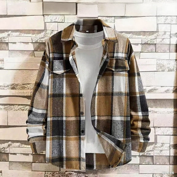 FDGIU Men's 2025 Flannel Shirt Jacket - Button Down Plaid Shacket, Fleece Lined with Pockets, Long Sleeve Lightweight Fall Outerwear & Layering Piece