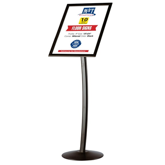 M&T Displays Curved Menu Board, 18x24 inch Black Pedestal Sign Holder Floor Standing Aluminum Front Loading Easy Open Poster Message Advertisement Holder for Restaurant Cafe Hotel (10-Pack)