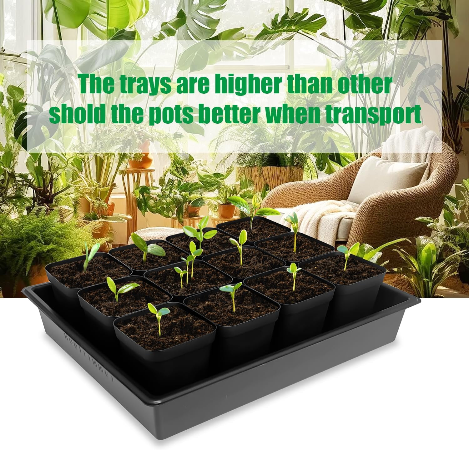 4 inch (10CM) Square Nursery Pots 60pcs, Sturdy Seedlings Trays 5 Pcs, Seeds Starter Germination Tray, Microgreening Planter Propagation Sets