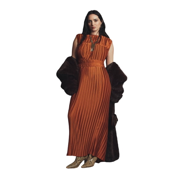 June & Vie Women's Plus Size Boatneck Plisse Cap-Sleeve Maxi Dress