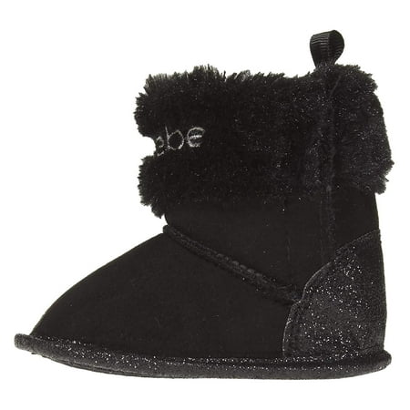 bebe Infant Girls Winter Boots Size 4 with Glitter and Cuffs Slip-On Shoes Black