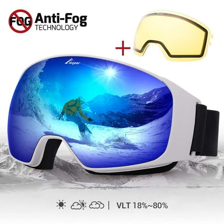 Elegear Snow Glasses Snowboard Ski Goggles - UV400 Ski Glasses Dual Layers Lens for Anti Fog - Interchangeable Snow Goggles Skiing Equipment for Men Women Youth Kids Winter Outdoor Sport Snowmobile