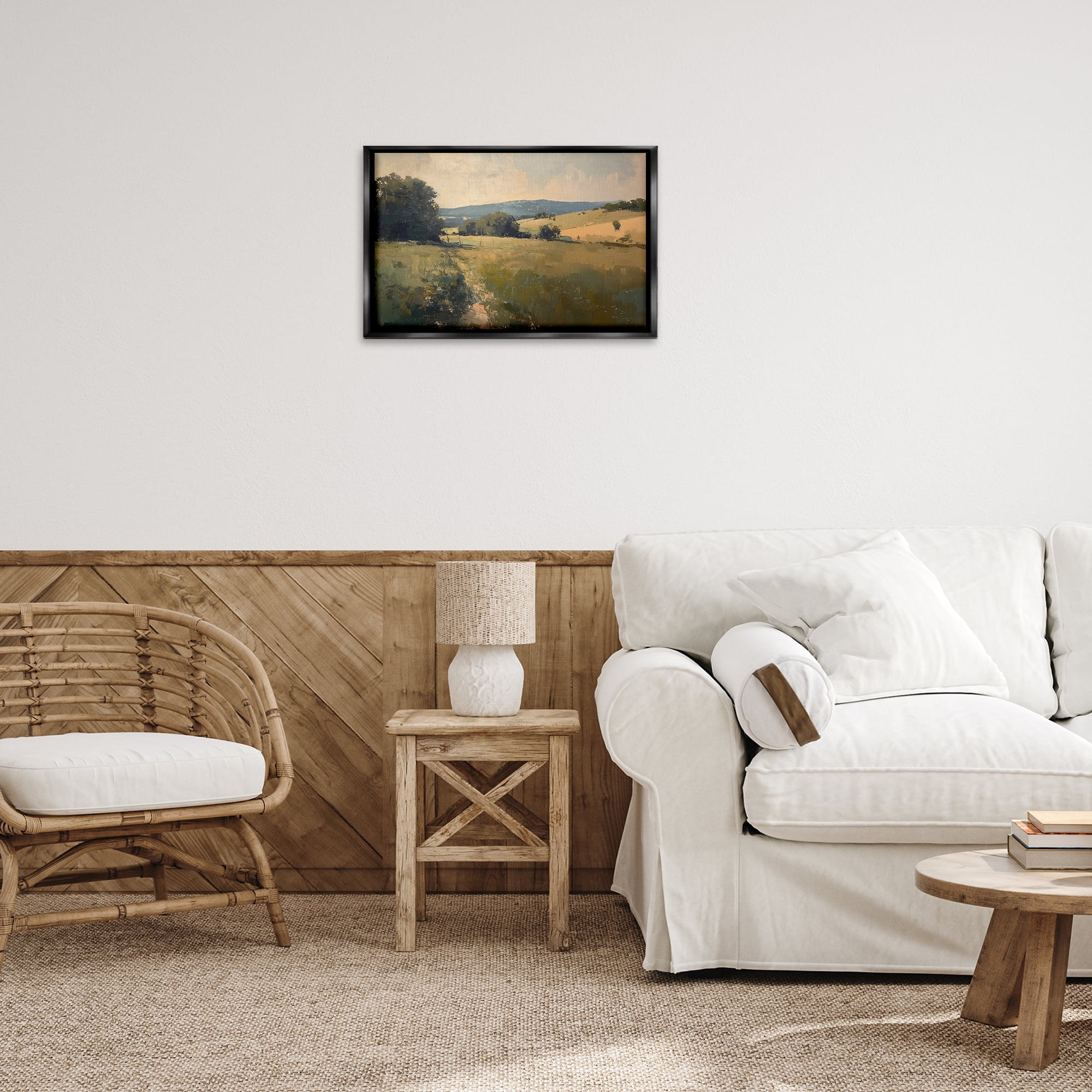 Stupell Industries Vast Country Landscape Landscape & Nature Painting Black Floater Framed Canvas Art Print Wall Art, 25 x 17