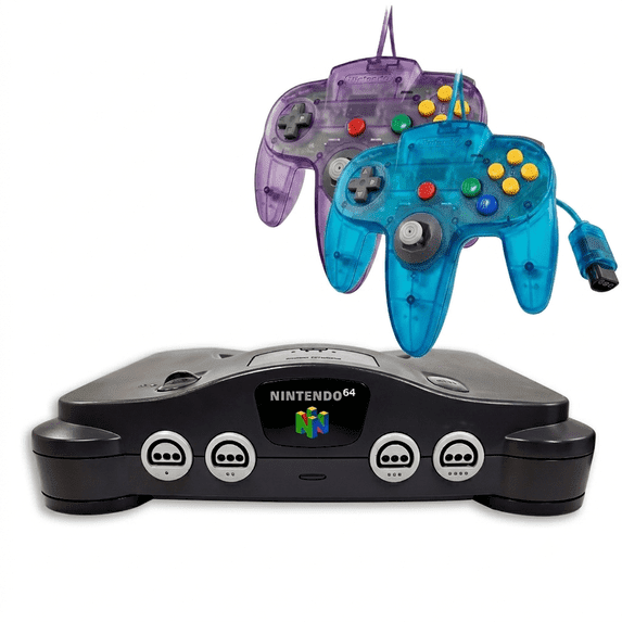Restored Nintendo 64 Console - 2 Transparent Controllers (Purple + Blue)