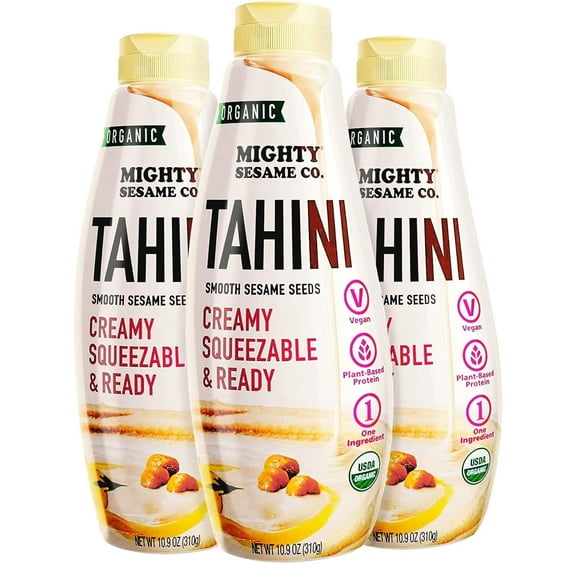 Mighty Sesame Co. Organic Tahini, Squeezable Creamy & Ready Tahini Paste, 10.9oz (3 Pack) Gluten Free, Vegan, Non GMO, Keto Friendly, Plant Based Protein, Kosher