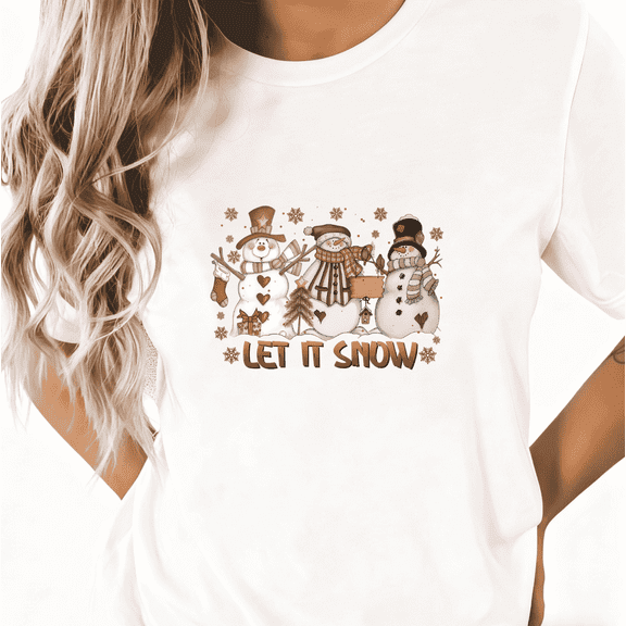 Women's Retro Let It Snow Snowman Graphic Oversized Cotton T-Shirt White S-5XL