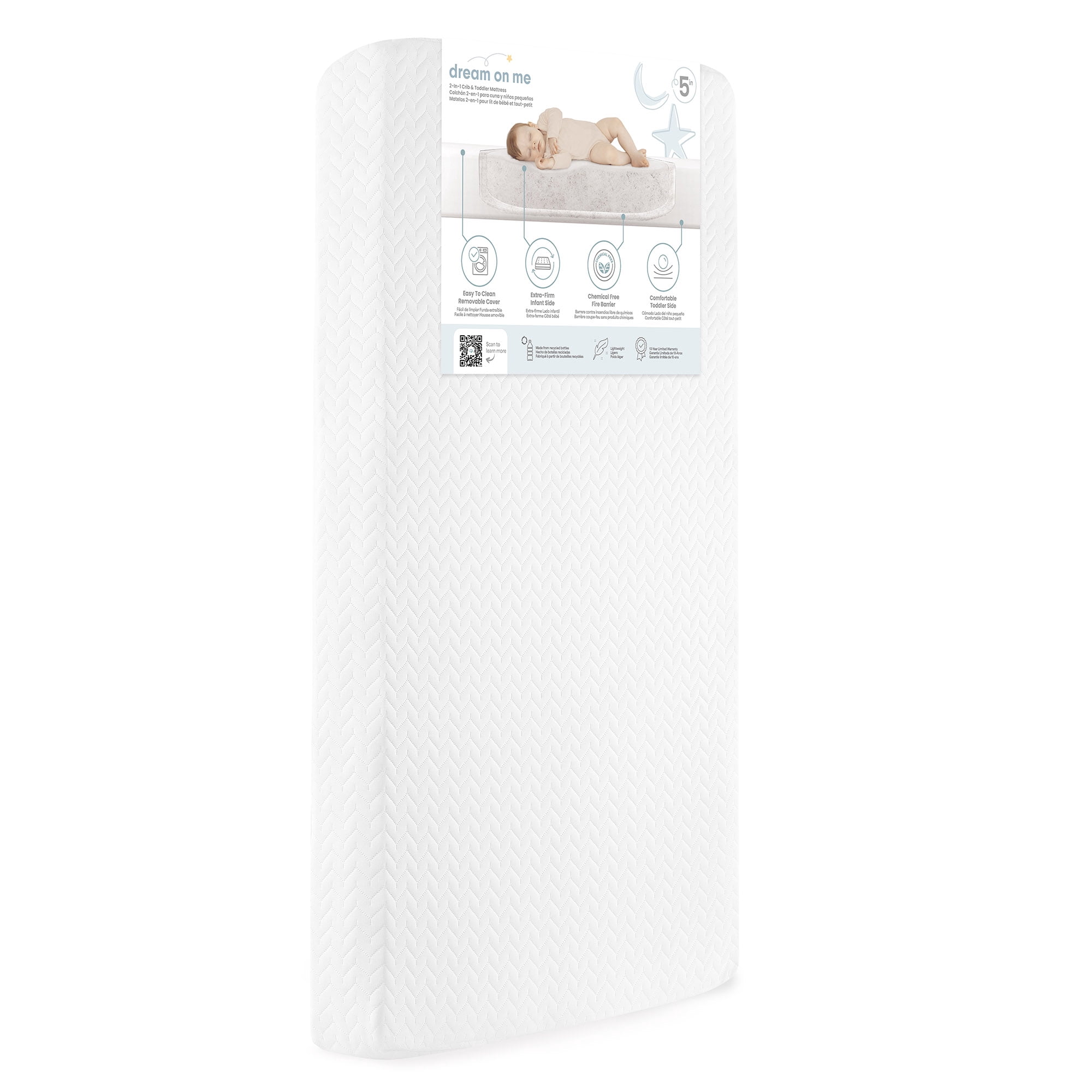Dream On Me Baby Swan 5" Premium Full-Size Crib & Toddler Mattress, GREENGUARD Gold & BSA Certified, Water-Resistant, Machine Washable Cover