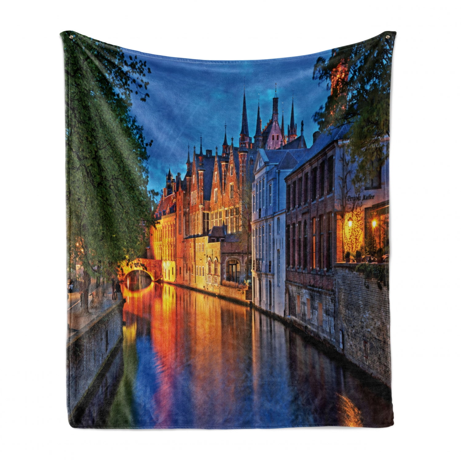 70 x 90 Night Shot of Middle Age Building Along The River Bruges Heritage Old Town Photo Cozy Plush for Indoor and Outdoor Use Multicolor Ambesonne Medieval Soft Flannel Fleece Throw Blanket 