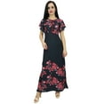 thumbnail image 3 of Bimba Robe Maxi Noire à Manches pour Femme à Fleurs en Georgette Tenue d'Été-12, 3 of 8
