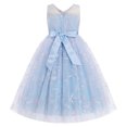 thumbnail image 2 of IBTOM CASTLE Flower Girls Dress for Wedding Round Neck Sleeveless Floral Embroidered Ruffle Tulle Dress Birthday Party Princess Pageant Gown with Bowknot 4-5 Years Sky Blue, 2 of 7