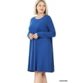 thumbnail image 3 of Zenana Women & Plus Long Sleeve Jersey Flared Swing T-Shirt Tunic Dress with Side Pockets, 3 of 5