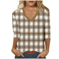 thumbnail image 2 of Qulqfy Women's Plaid Tops Spring Plus Size 3/4 Sleeve Shirts Fall Dressy Casual Checkered V Neck Tops Womens Blouses XL, 2 of 5