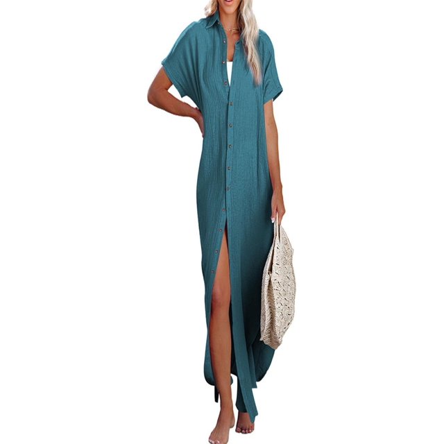 Maillot de Bain Femme Cache-Maillot Boutonné Kimono Long Cardigan de Plage