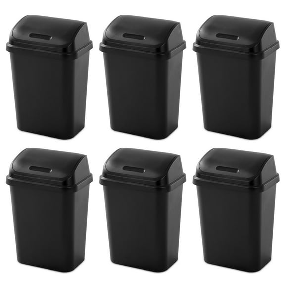 Sterilite Poubelle de Cuisine à Couvercle Basculant 7,8 Gallons, Noir (Lot de 6)