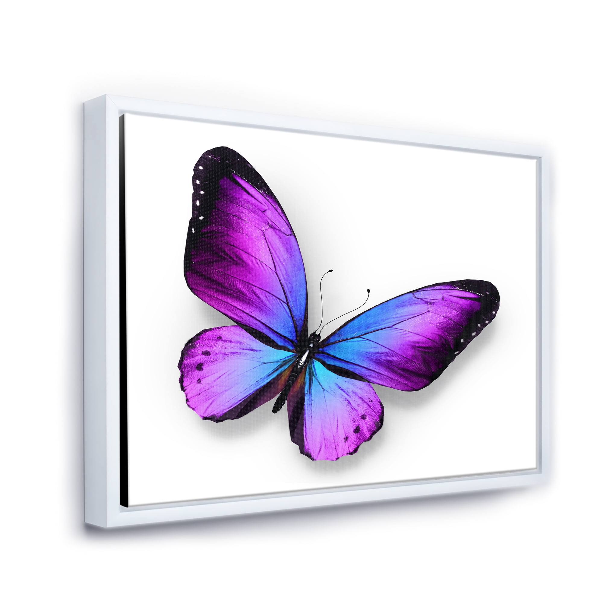 Designart 'Blue and Violet Butterfly' Modern Framed Canvas Wall Art Print