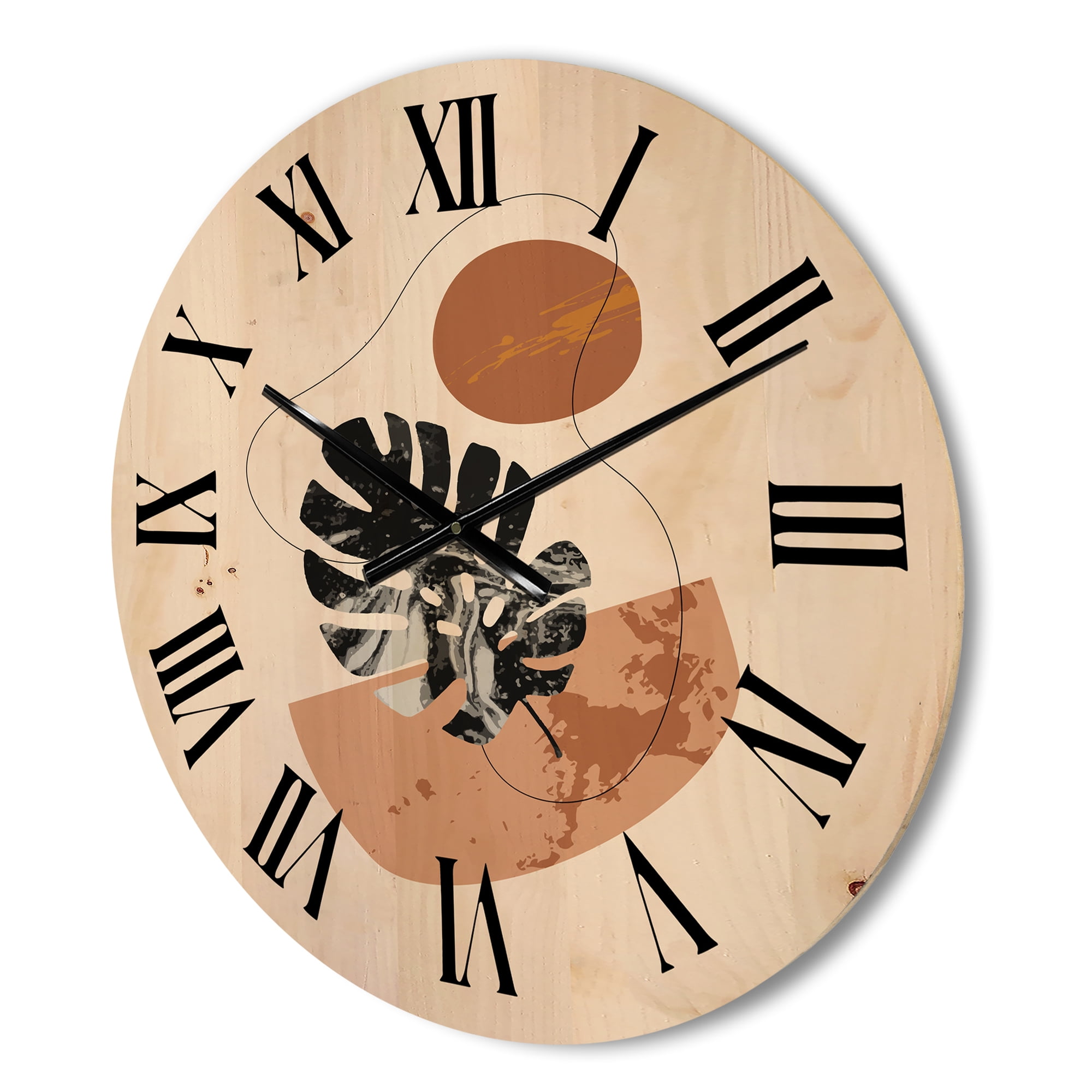 Designart 'Abstract Tropical Monstera Shapes and Leaves' Modern Wood Wall Clock