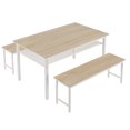 thumbnail image 4 of 3 Piece Kitchen Table Set, Modern Dining Set with 2 Benches, Home Dining Table Set for 4, Breakfast Table and Chairs Set, for Small Space, Kitchen, Dining Room, Restaurant, Oak, D8403, 4 of 8