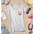 thumbnail image 3 of S4E Women's Gay Rainbow Heart LGBTQ Pride Slim Fit V-Neck T-Shirt Small White, 3 of 4