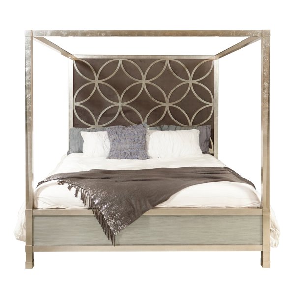 HomeFare Velvet Quatrefoil Canopy Bed