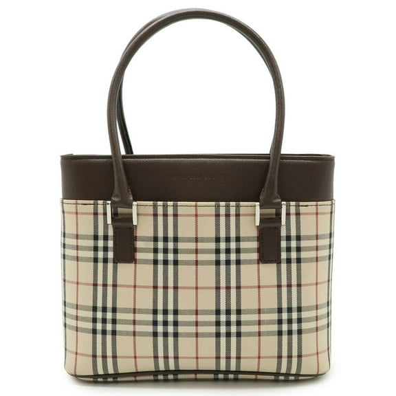 Pre-Owned BURBERRY Nova Check Pattern Handbag Tote Bag Canvas Leather Beige Dark... (Good)