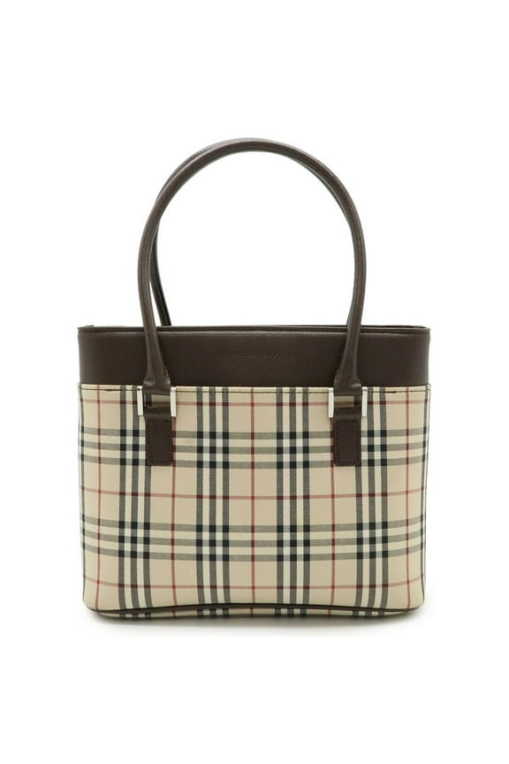 Pre-Owned BURBERRY Nova Check Pattern Handbag Tote Bag Canvas Leather Beige Dark... (Good)