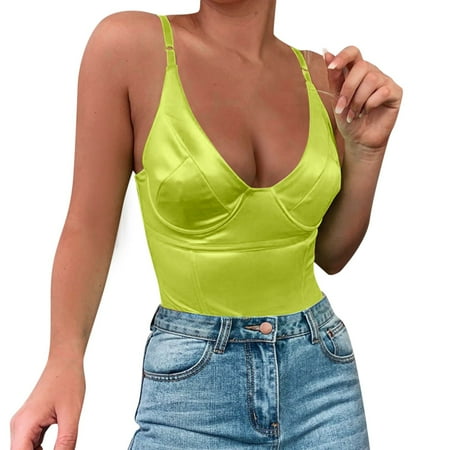 MSJUHEG Sleeveless Jumpsuits for Women Swoveralls Beach Outfits for Women Petite Jumpsuits for Women Camisole Pure Color Jumpsuit Backless Jumpsuit Bodysuit Jumpsuit Scrubs for Women Yellow S