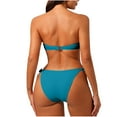 thumbnail image 4 of ZQGJB Women's Strapless Bikini Set Solid Color Summer Sexy Knot Front Twist Bandeau Swimsuits High Cut Tie Sexy Bathing Suit(Sky Blue,S), 4 of 4