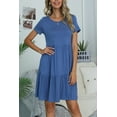 thumbnail image 4 of CALIPESSA Women Summer Solid Round Neck Short Sleeve Ruffle Loose Swing Casual Dress, 4 of 5