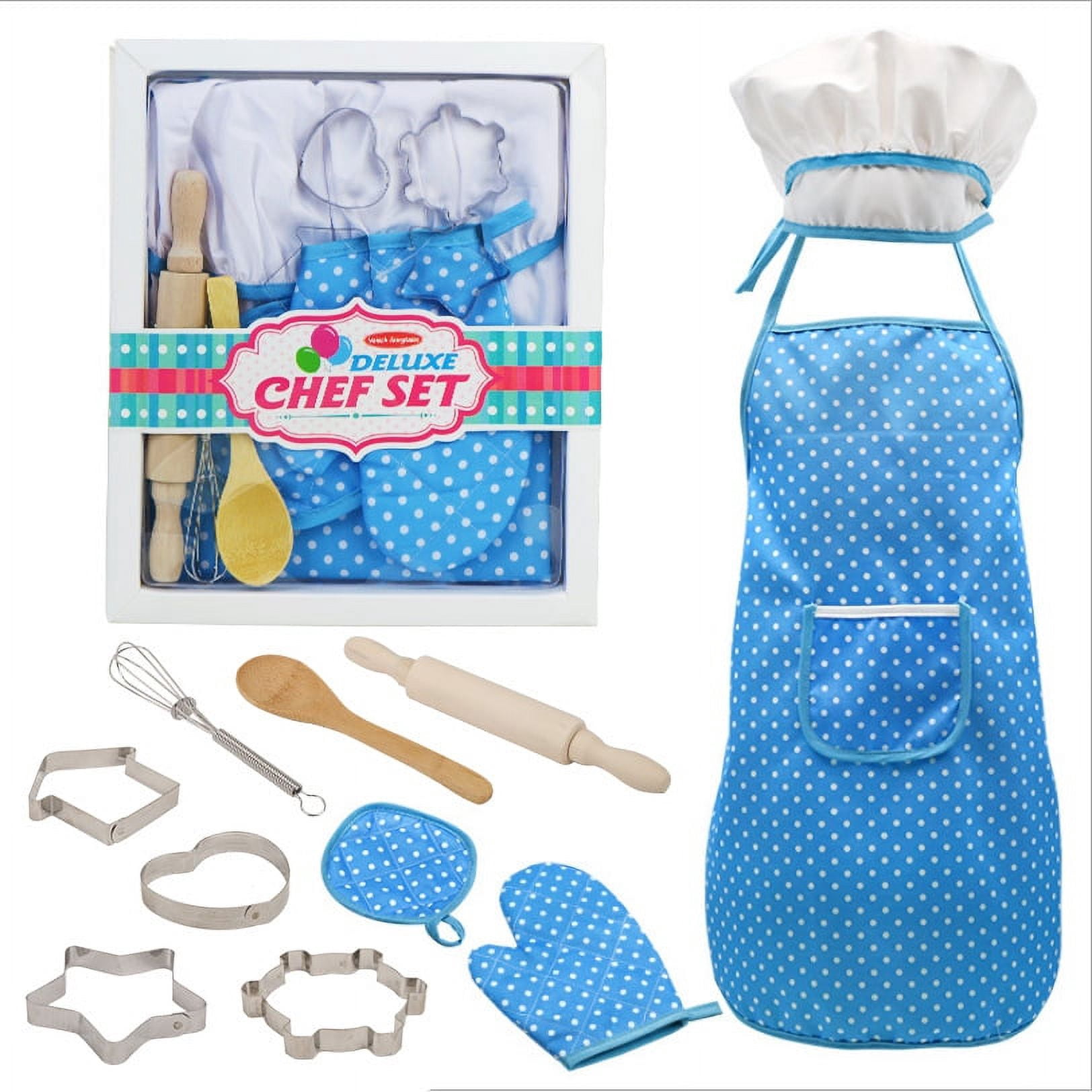Set De Repostería Para Niños De 24 Piezas Con Delantal, Gorro Y Moldes De Madera, Regalo De Navidad Para 3-8 Años
