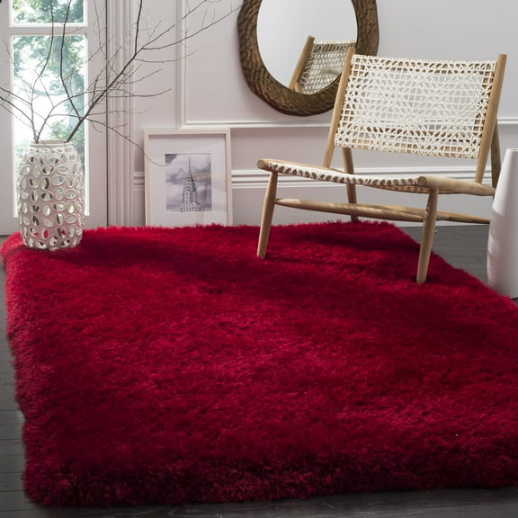 SAFAVIEH Luxe Paxton Solid Plush Polyester Shag Area Rug, Red, 4' x 6'