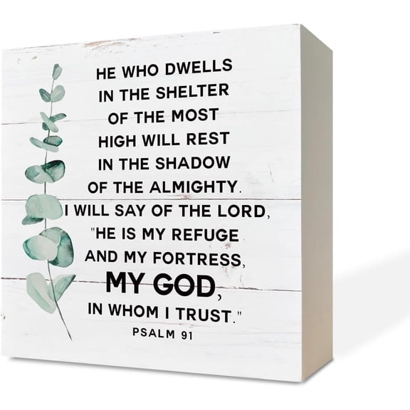 Wooden Box 5x5 Inch Christian Sign Scripture Decor Wooden Box Sign Desk Decor Farmhouse Religious Table Art Signs Positive Home For Shelf Decor Bible Verse Sign He Who Dwells In The Shelter Psalm 91