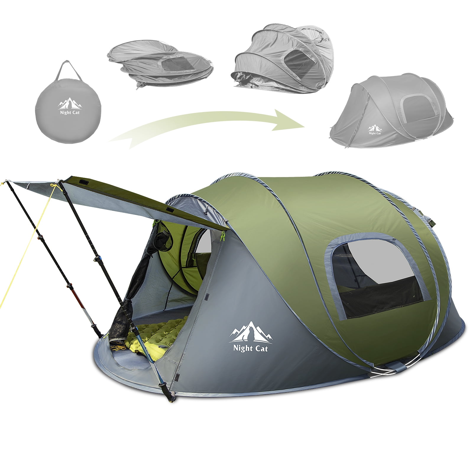 Night Cat Pop-Up Camping Tent with Instant Setup, 2-3 Person Tent Family Hiking