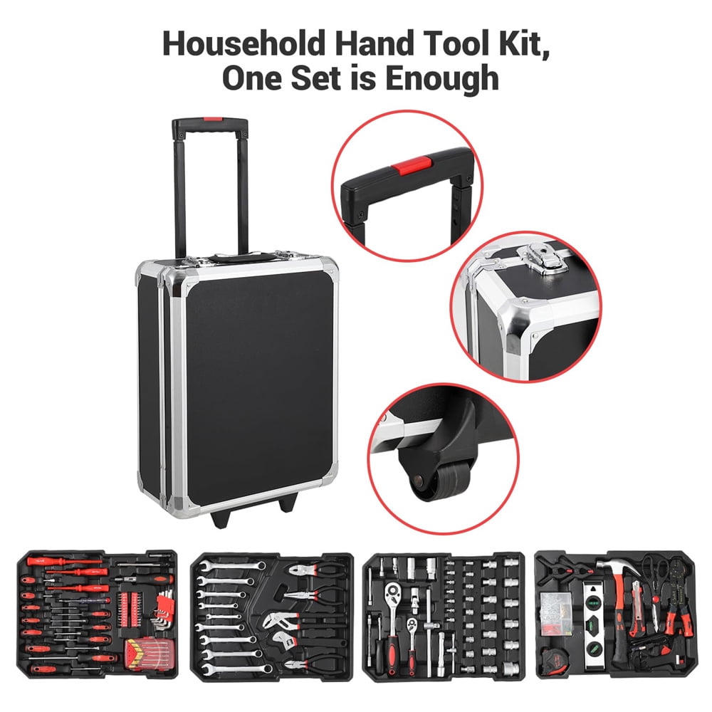 800 Piece Tool Kit Aluminum Trolley Case Tool Set, Socket Wrench Hand Tool Set Mechanic Rolling Tool Box, House Repair Kit Set, Household Hand Tool Set