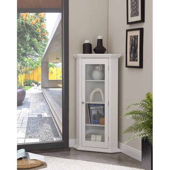 Kings Brand Furniture - corner curio Storage cabinet with glass Door White Finish