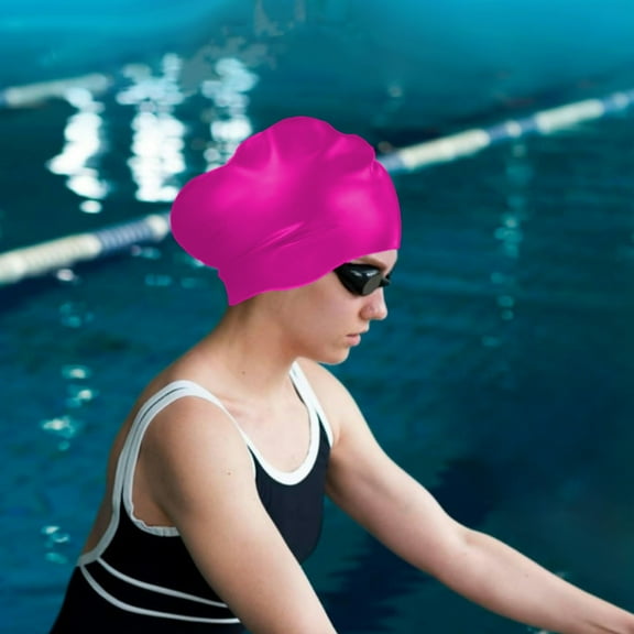 CxhicLuv Silicone Swim Cap, 8.7×7.5×0.4 Inch, High-Elastic, Waterproof, Anti-Slip, Perfect for Swimming Pools, Beaches, Silica Gel & Breathable, Suitable for Men, Women, Pink