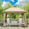 thumbnail image 3 of Yaheetech Pop-Up Gazebo Tent with Height Adjustable, Solar LED Lights, Mesh Sides, Khaki/Brown, 3 of 7