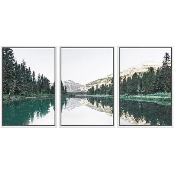 wall26 Framed Canvas Print Wall Art Set Springtime Pine Tree Forest Lake Nature Wilderness Photography Realism Rustic Landscape Colorful Cool for Living Room, Bedroom, Office - 16"x24"x3 Wh