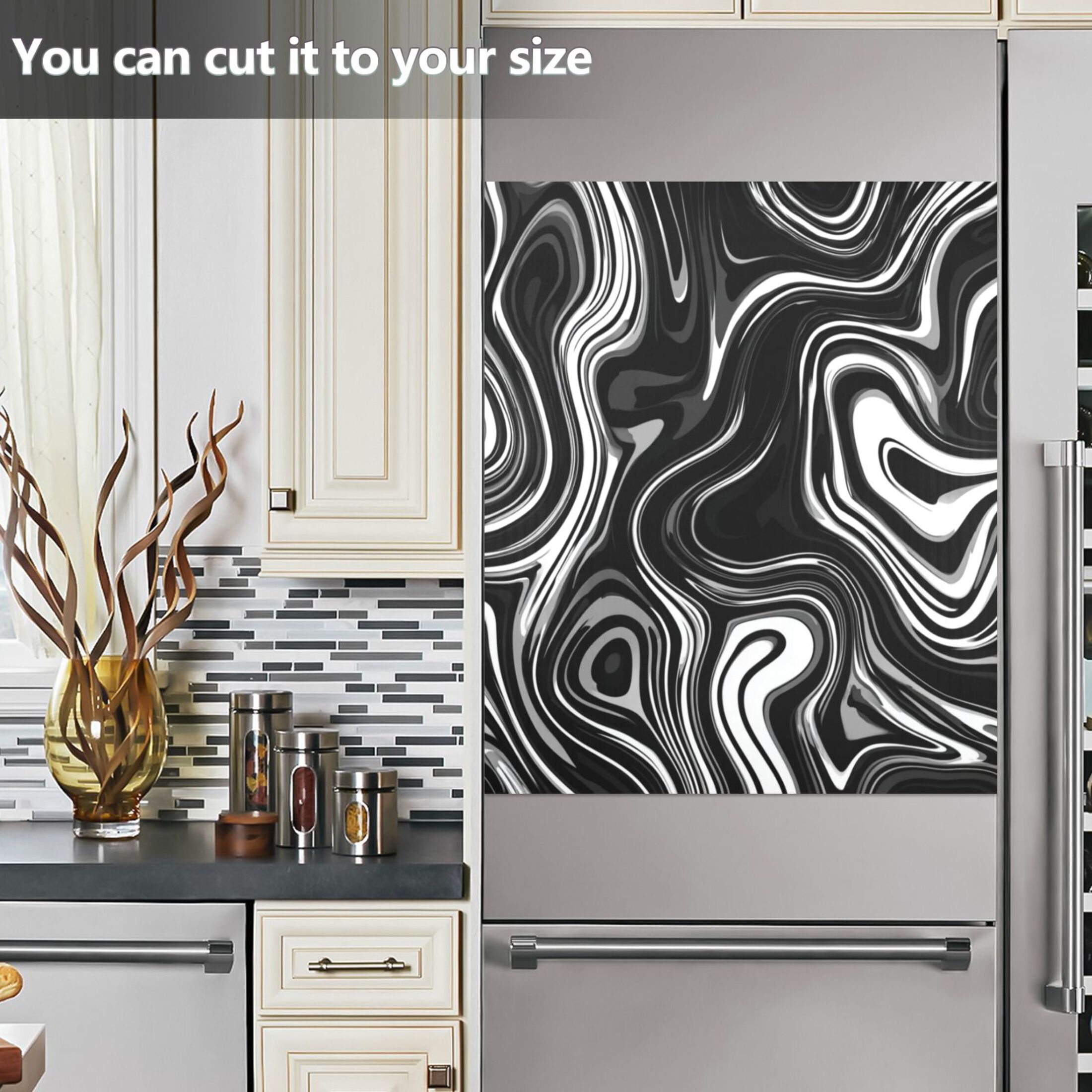 Dishwasher Magnetic Refrigerator Magnet Cover Sticker Home Decorative 23"x26" Matte Black Flowing Lines