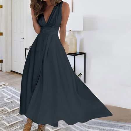 Woman Evening Dress Women s Formal Dresses for Wedding Elegant V-Neck Gown with Pleats - Sleeveless and Full Skirt for An Evening Outfit
