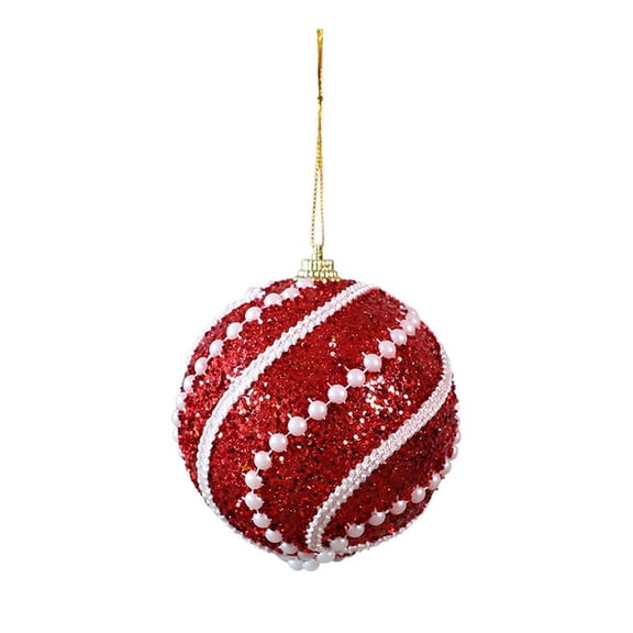 IFRINID Red and Gold Christmas Ornament Ball With Beaded Sequins, Shatterproof Foam Plastic Hanging Decor for Tree, Wreath, Mantel