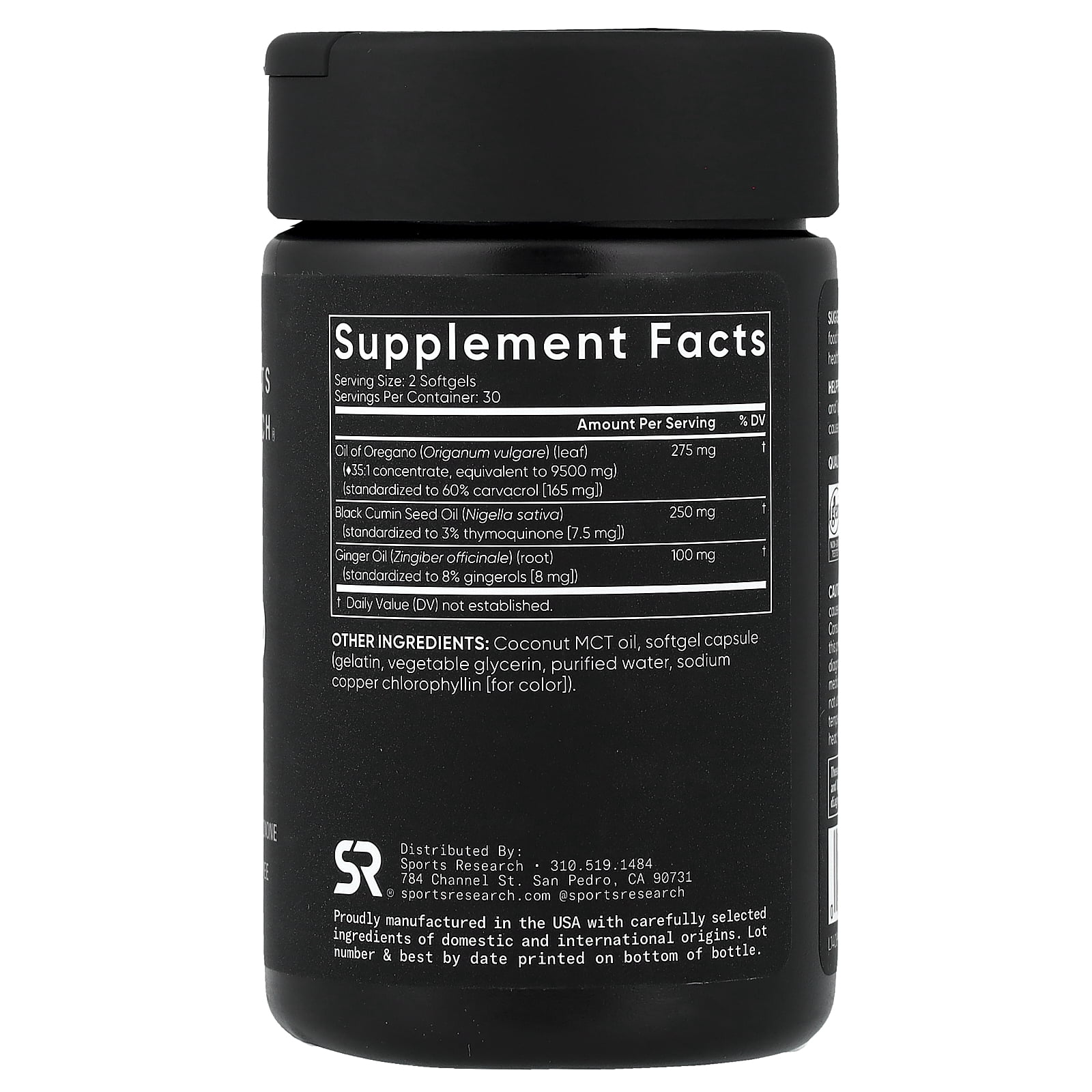 Sports Research Oil Of Oregano With Black Cumin, 60 Softgels