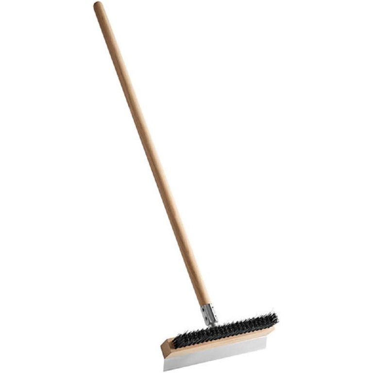 Pizza Oven Brush Long Handle Curved Handle Scratch Brush, 14 In L , 3X19 Rows, Steel Wire, Wood Handle, Scraper Long Wire Brush For Drill