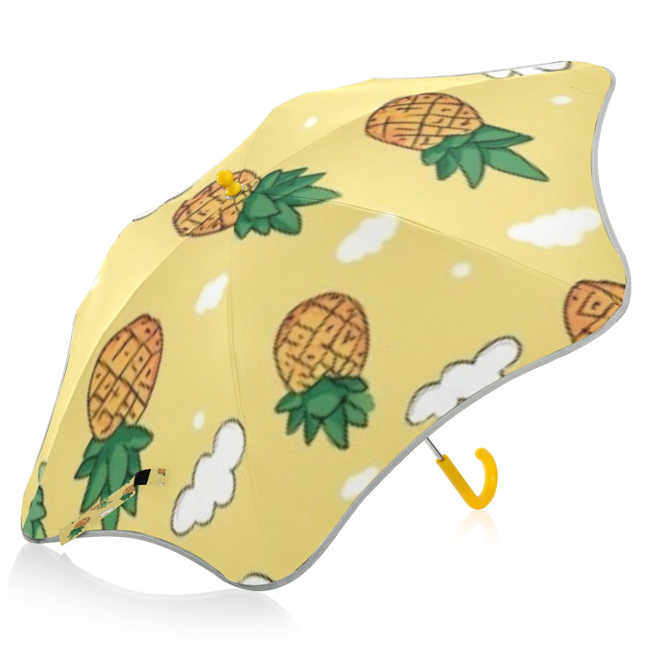 BZSMCE Folding Umbrellas Rain & UV Protection Windproof In Cat Pineapple Yellow Pattern