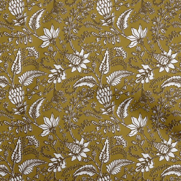 oneOone Cotton Cambric Dark Olive Green Fabric Jacobean Floral Sewing Fabric By The Yard Printed Diy Clothing Sewing Supplies 42 Inch Wide
