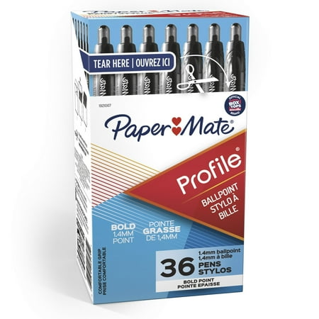 Paper Mate Profile Ballpoint Retractable Pen, Black Ink, Bold, 36ct
